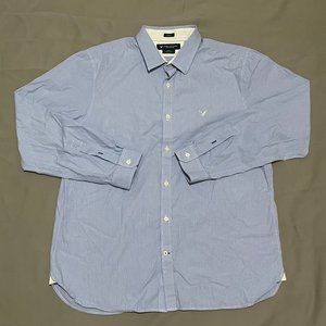 American Eagle Outfitters Button Up Shirt Mens XL Blue White Striped Long Sleeve